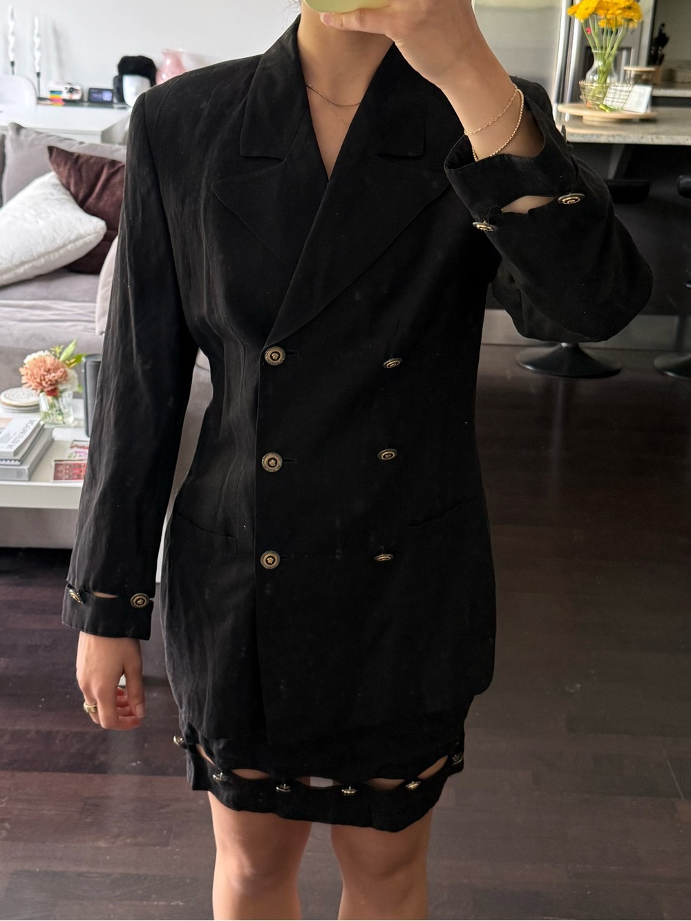 Versace Black Double-Breasted Women's Blazer Jacket and Skirt Set